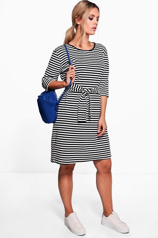 Plus Eloise 3/4 Sleeve Tie Waist Midi Dress